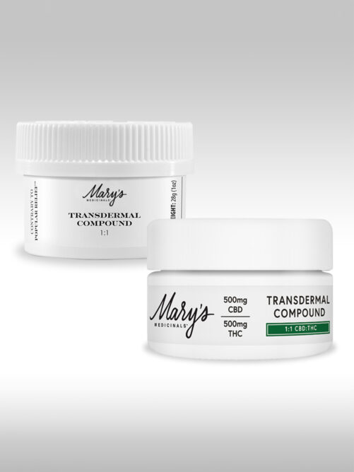 Mary's Medicinals Relief 1:1 Transdermal Compound old and new packaging