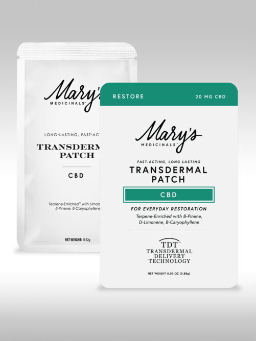 Mary's Medicinals Restore CBD Patch new packaging + old packaging
