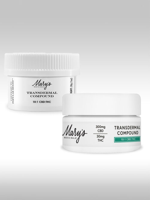 Mary's Medicinals Restore Transdermal Compound 10:1 old and new packaging