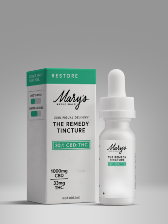 Mary's Medicinals The Remedy Restore 30:1 CBD:THC Sublingual Oil - box + packaging