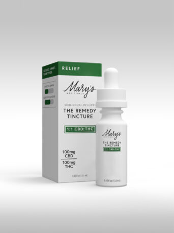 Mary's Medicinals The Remedy Relief 1:1 THC:CBD Sublingual Oil - box + packaging