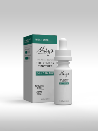 Mary's Medicinals The Remedy Restore 30:1 CBD:THC Sublingual Oil - box + packaging