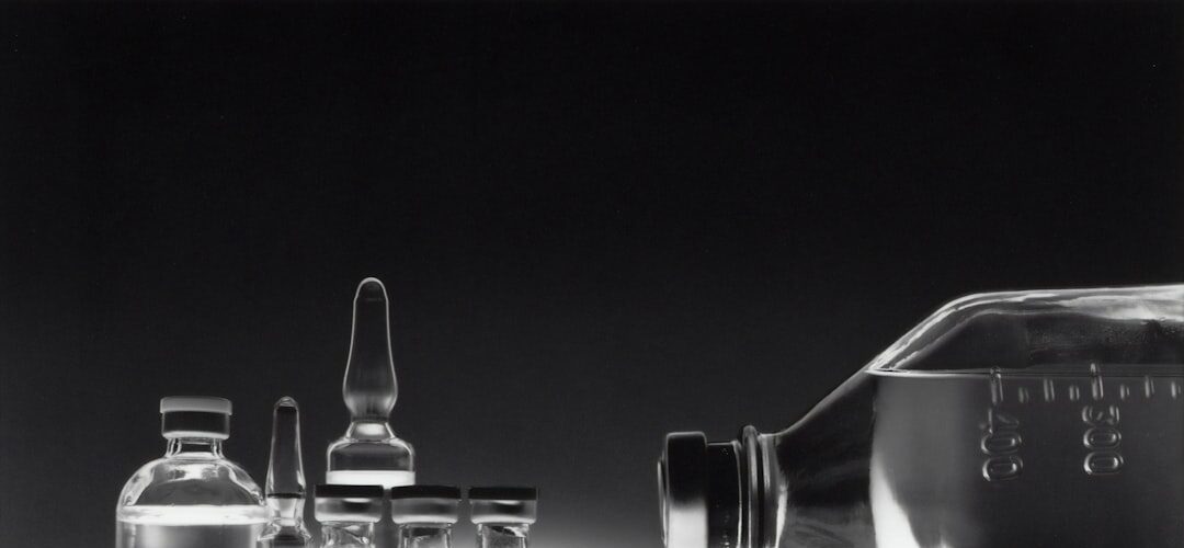 Medical glass vials and bottles with liquid