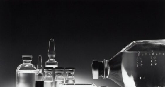 Medical glass vials and bottles with liquid