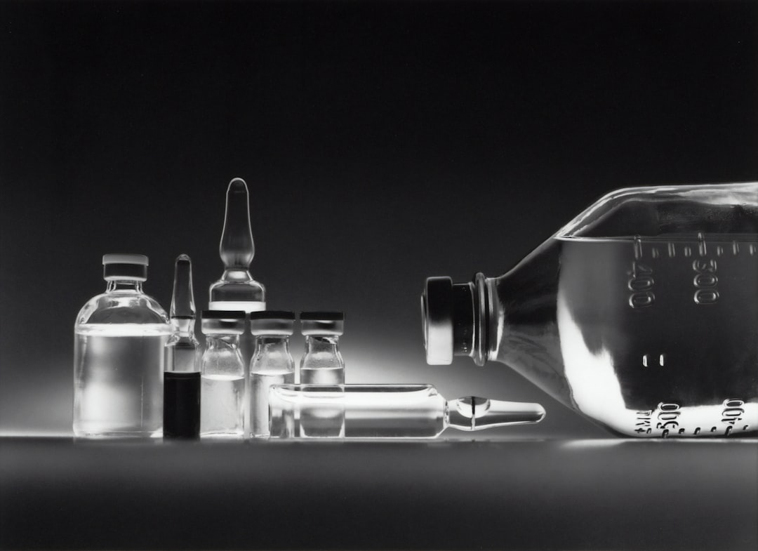 Medical glass vials and bottles with liquid