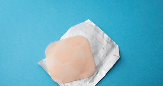 A hydrocolloid bandage with open wrapper